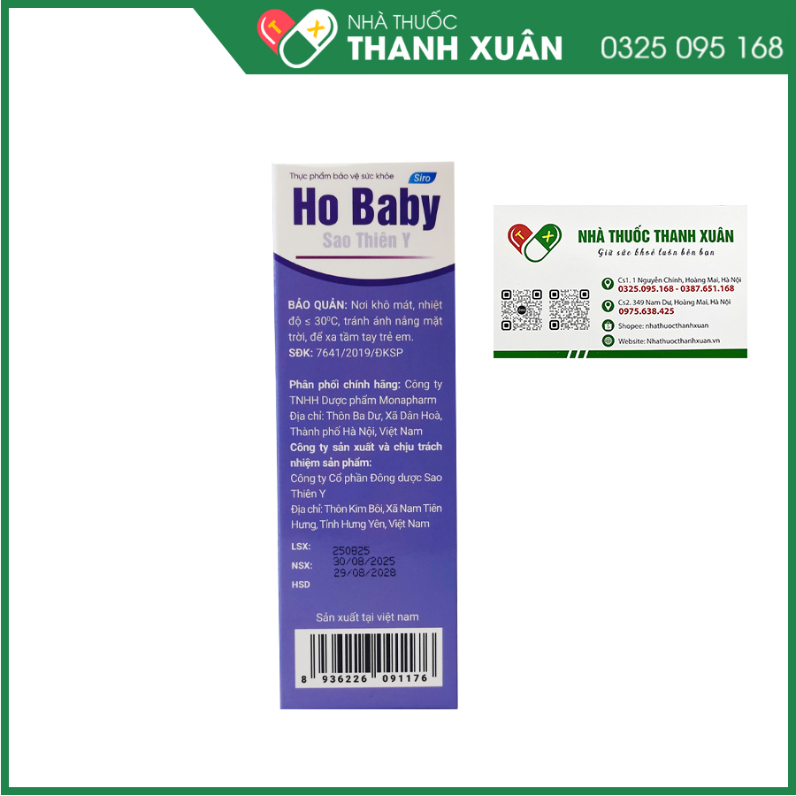 Ho Baby Sao Thiên Y giúp hỗ trợ bổ phế, hỗ trợ giảm ho, giảm đờm, giảm đau rát họng, khàn tiếng